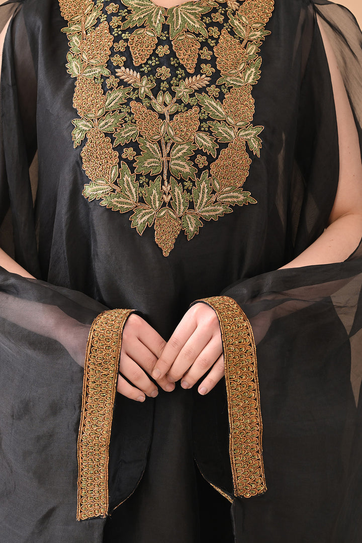 Midnight Black Gold Embroidered Kaftaan Set