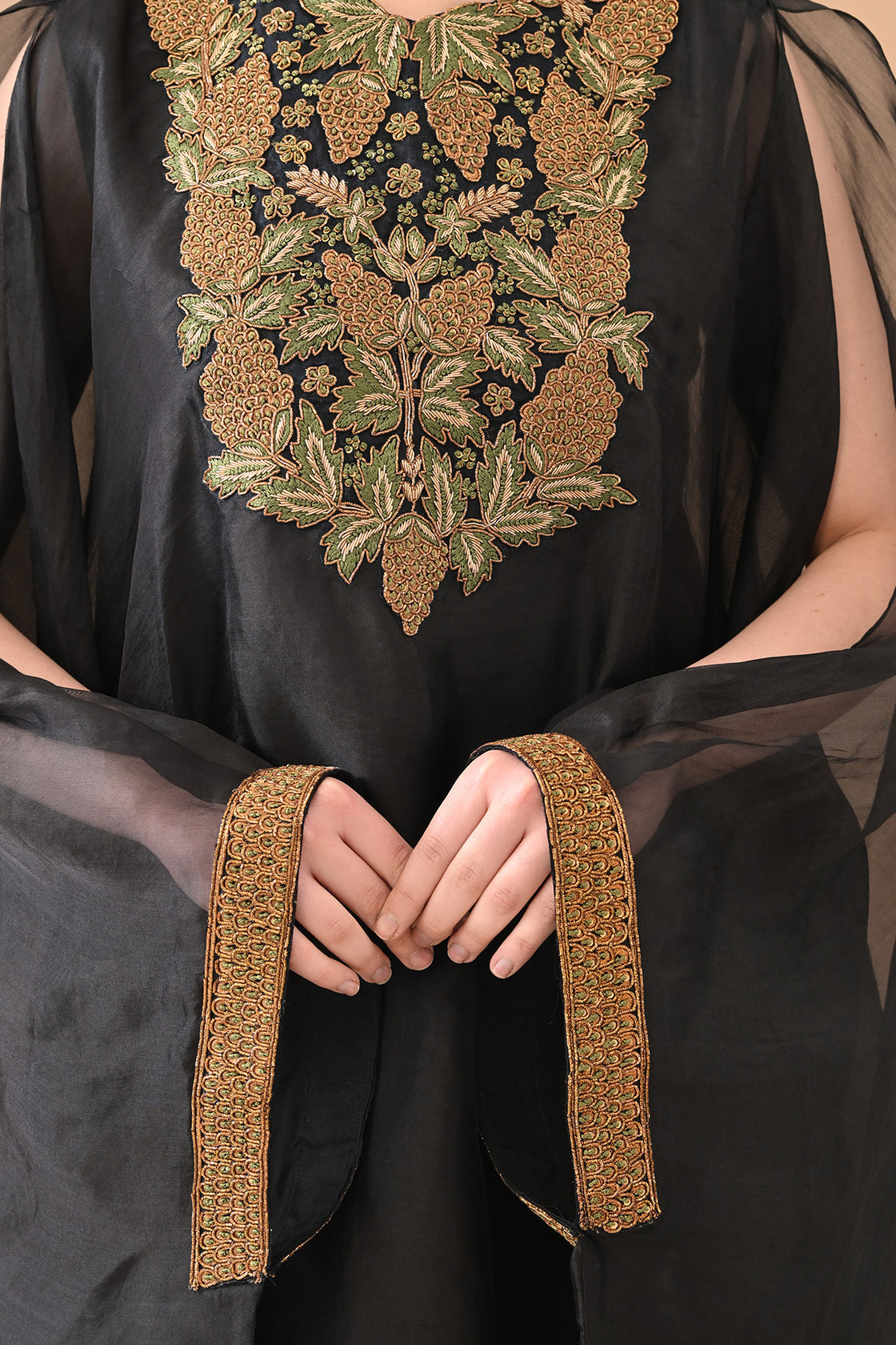 Midnight Black Gold Embroidered Kaftaan Set