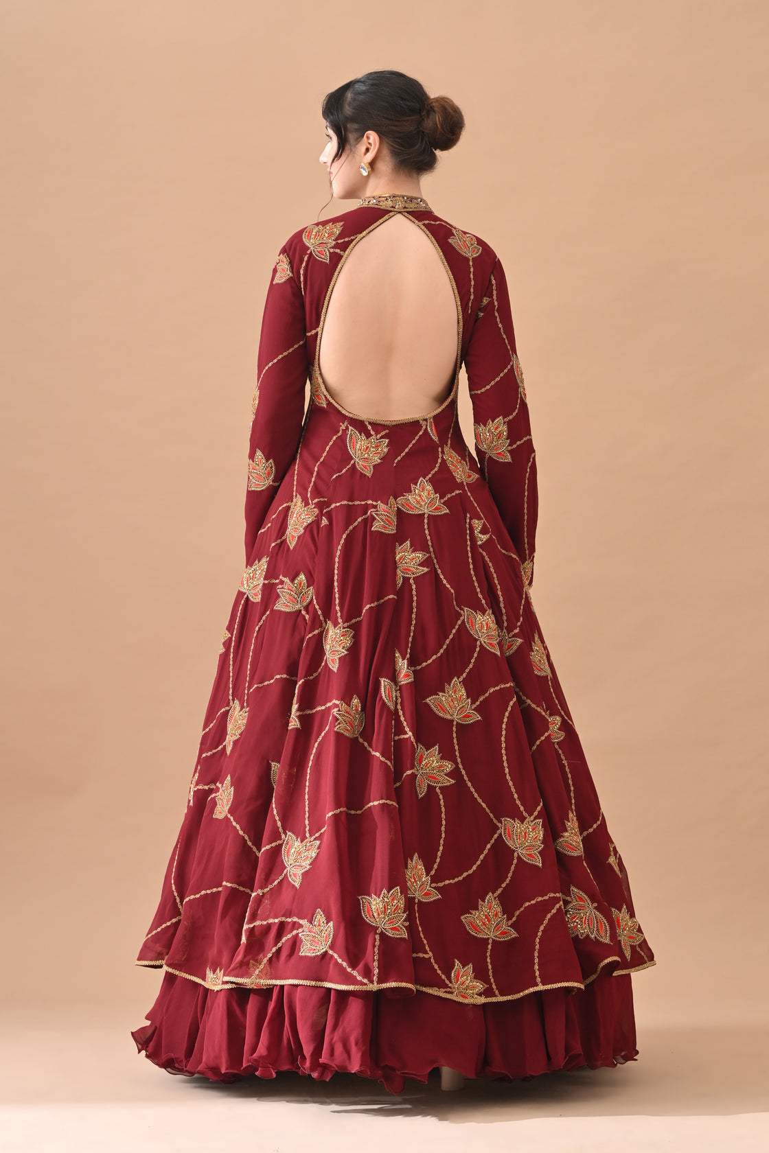 Maroon Red Gold Zari Embroidered Royal Anarkali