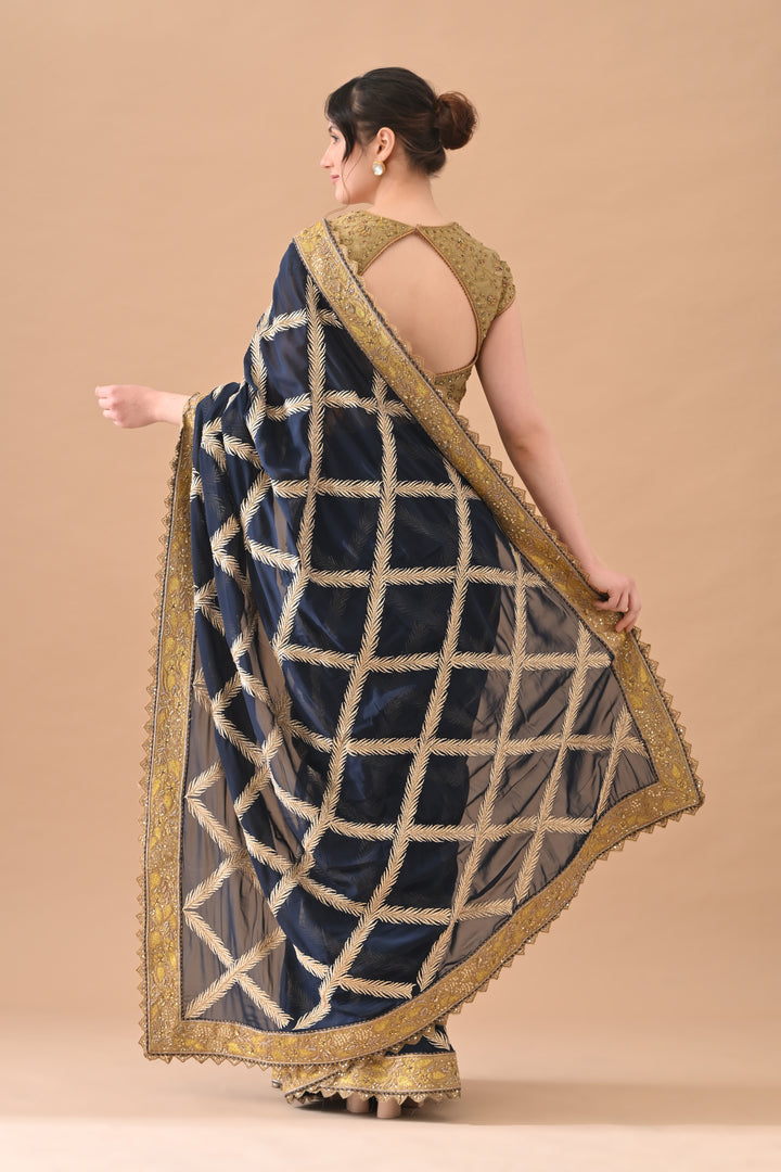 Navy Blue Intricate Zari Embroidered Saree