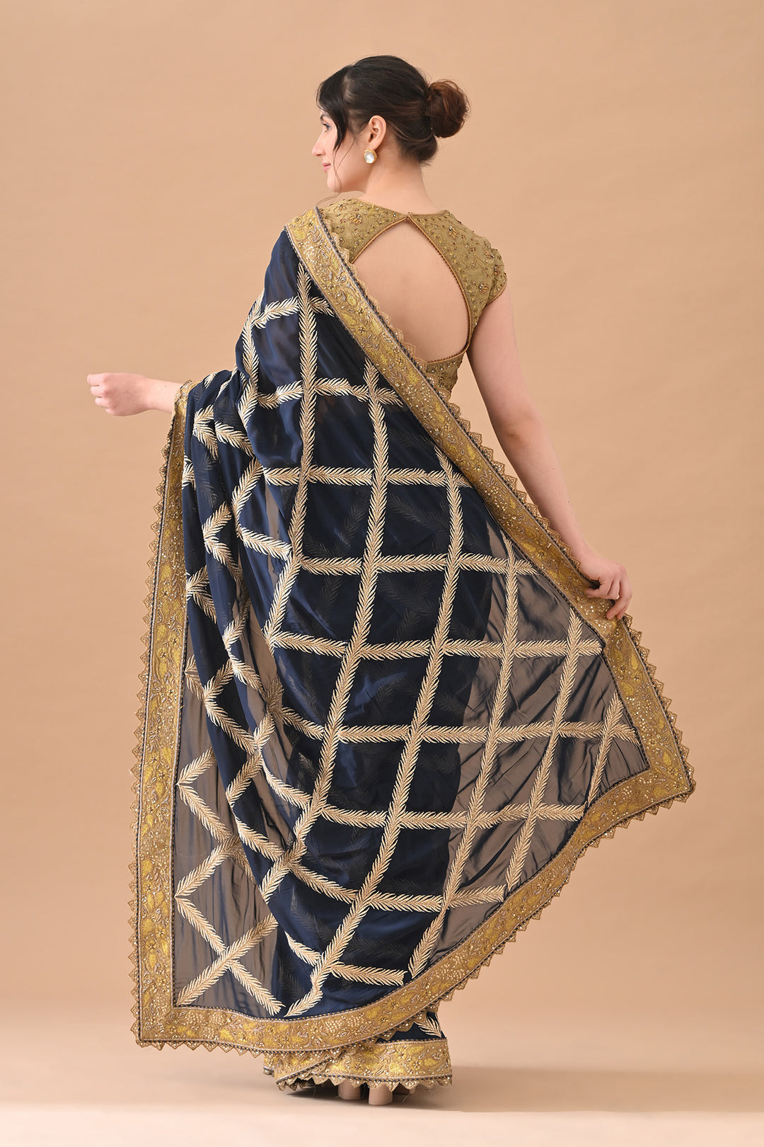 Navy Blue Intricate Zari Embroidered Saree