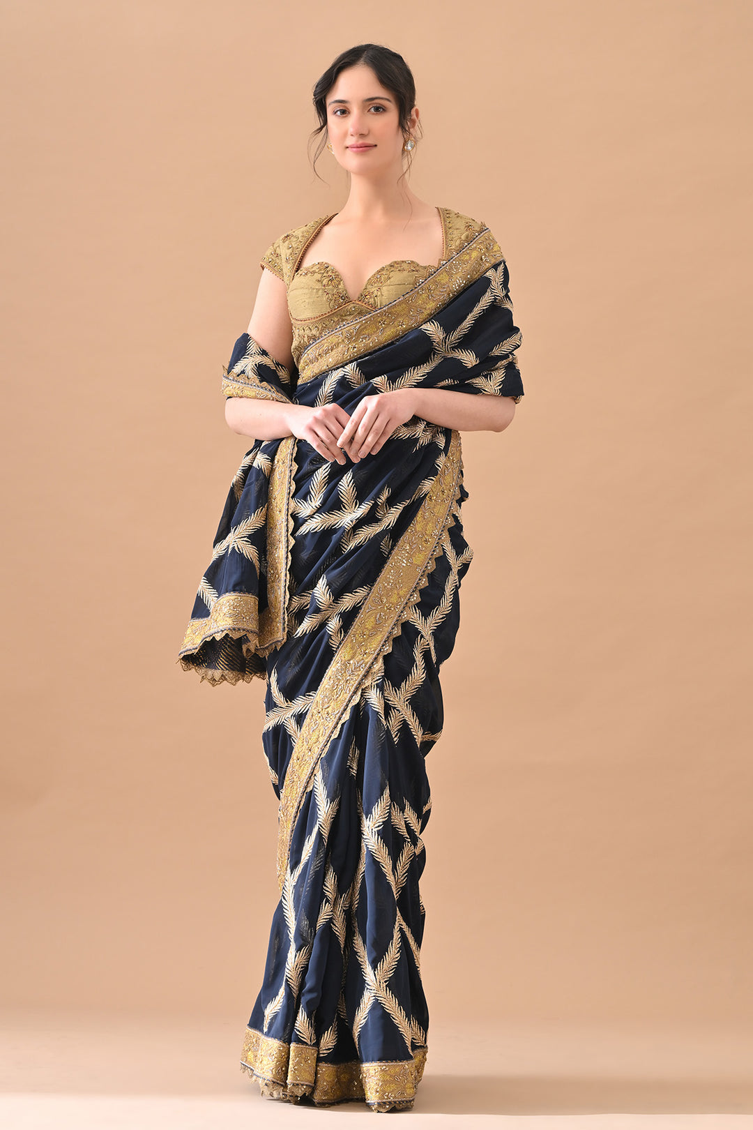 Navy Blue Intricate Zari Embroidered Saree