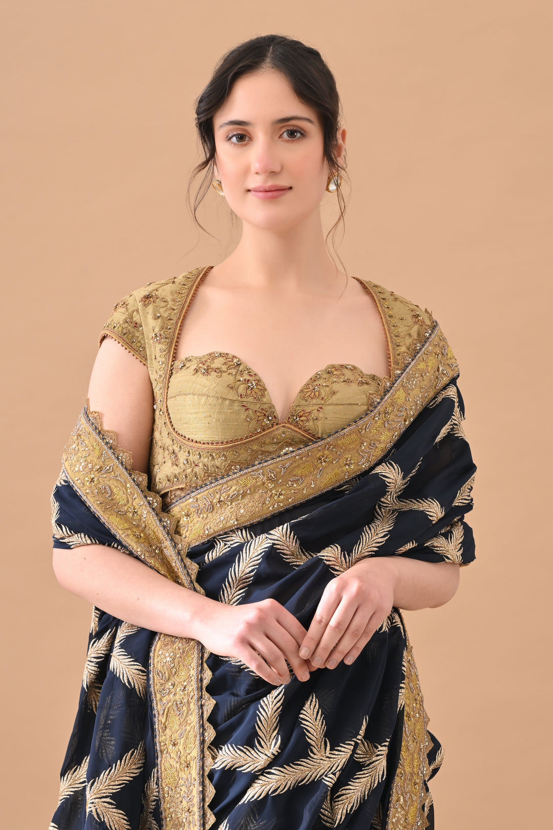 Navy Blue Intricate Zari Embroidered Saree