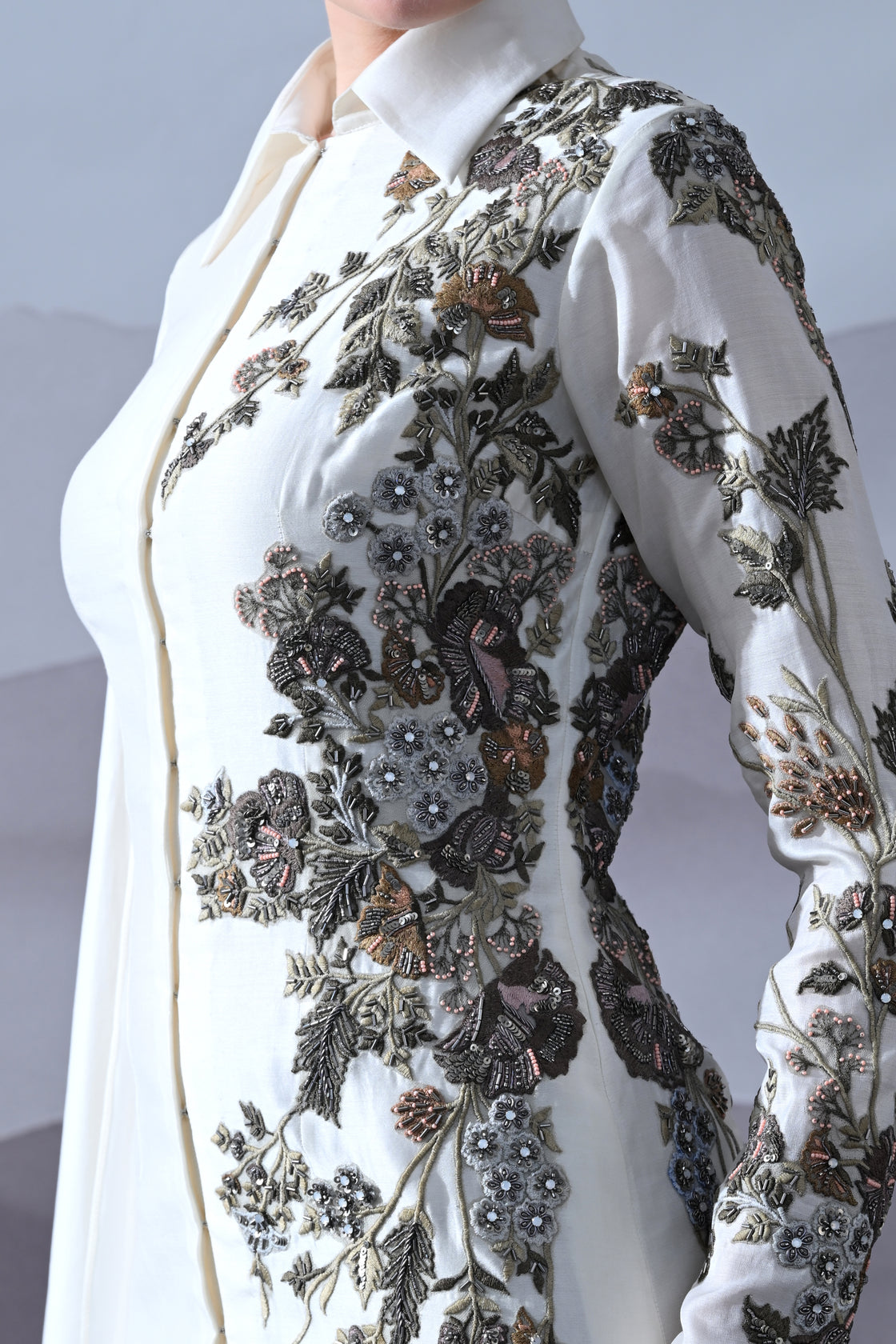 Ivory Gown with Asymmetrical Embroidery