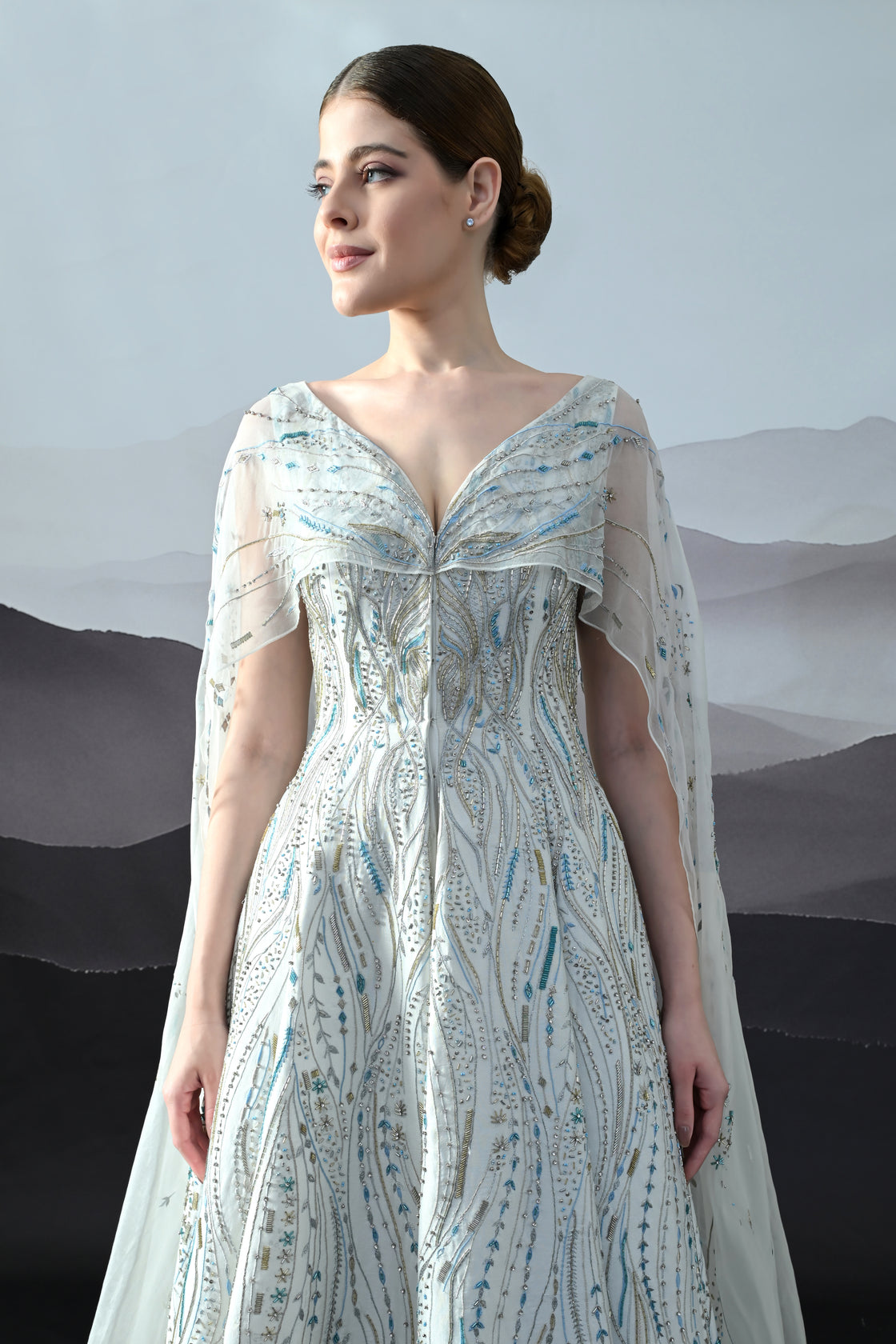 Ivory Sculpted Gown with All-Over Embroidery Handwork