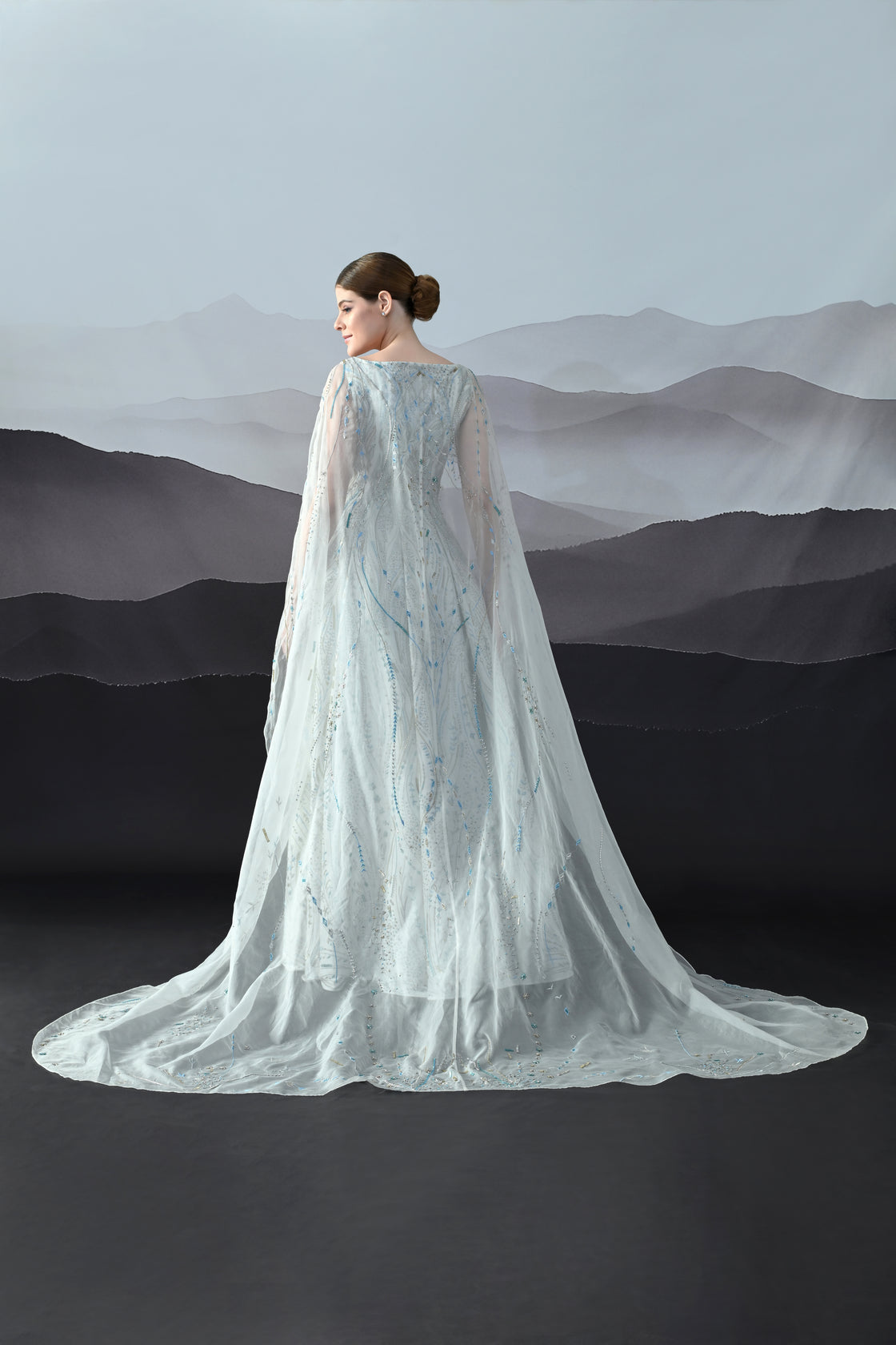 Ivory Sculpted Gown with All-Over Embroidery Handwork