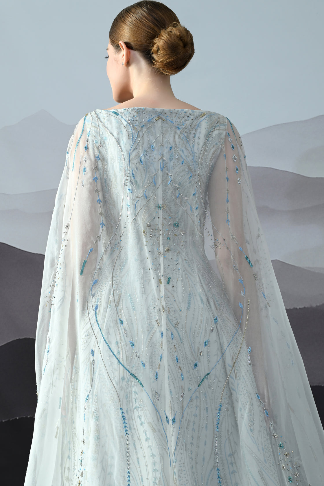 Ivory Sculpted Gown with All-Over Embroidery Handwork