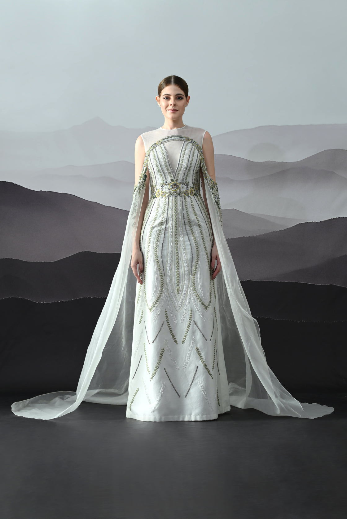 Ivory Gown with Handworked Geometric Florals