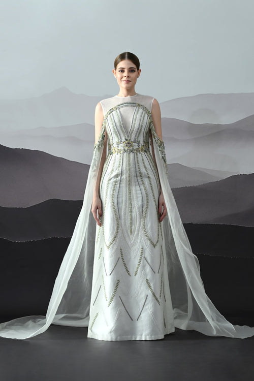 Ivory Gown With Handworked Geometric Florals