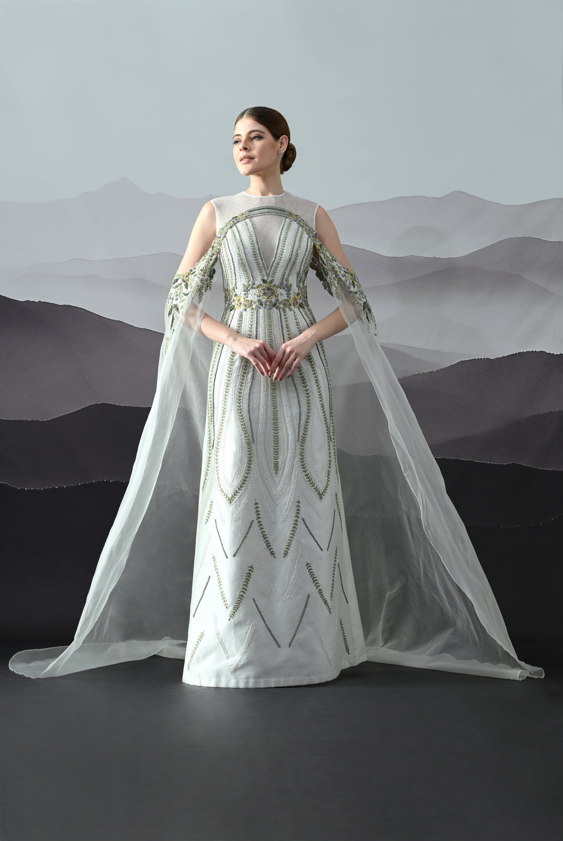 Ivory Gown with Handworked Geometric Florals