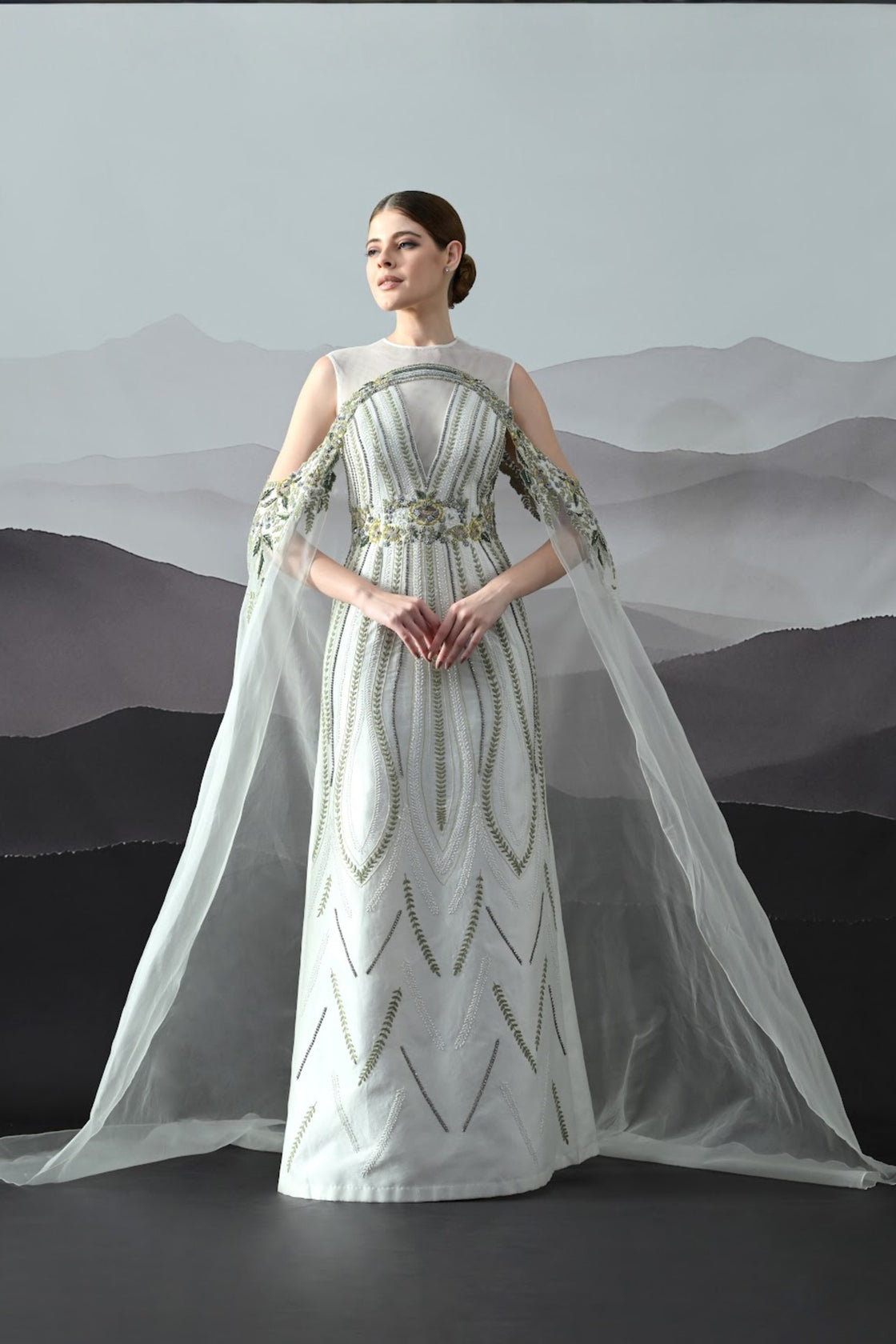 Ivory Gown With Handworked Geometric Florals