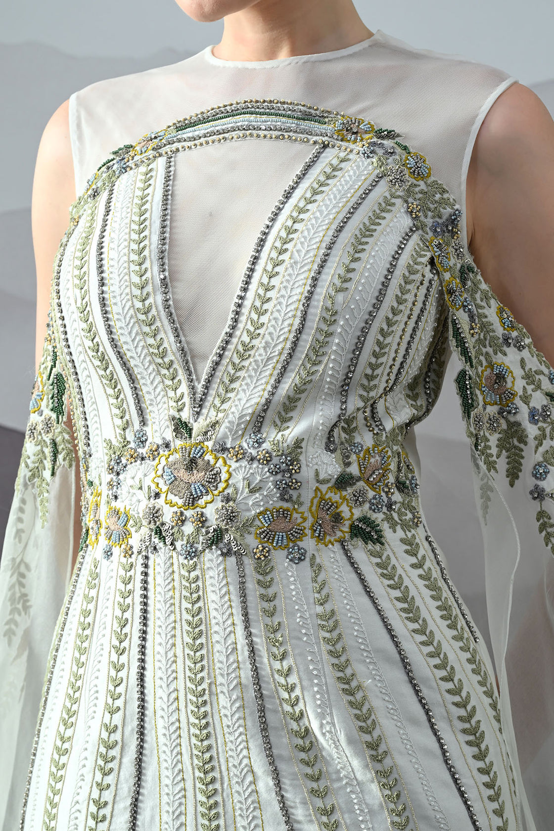 Ivory Gown With Handworked Geometric Florals