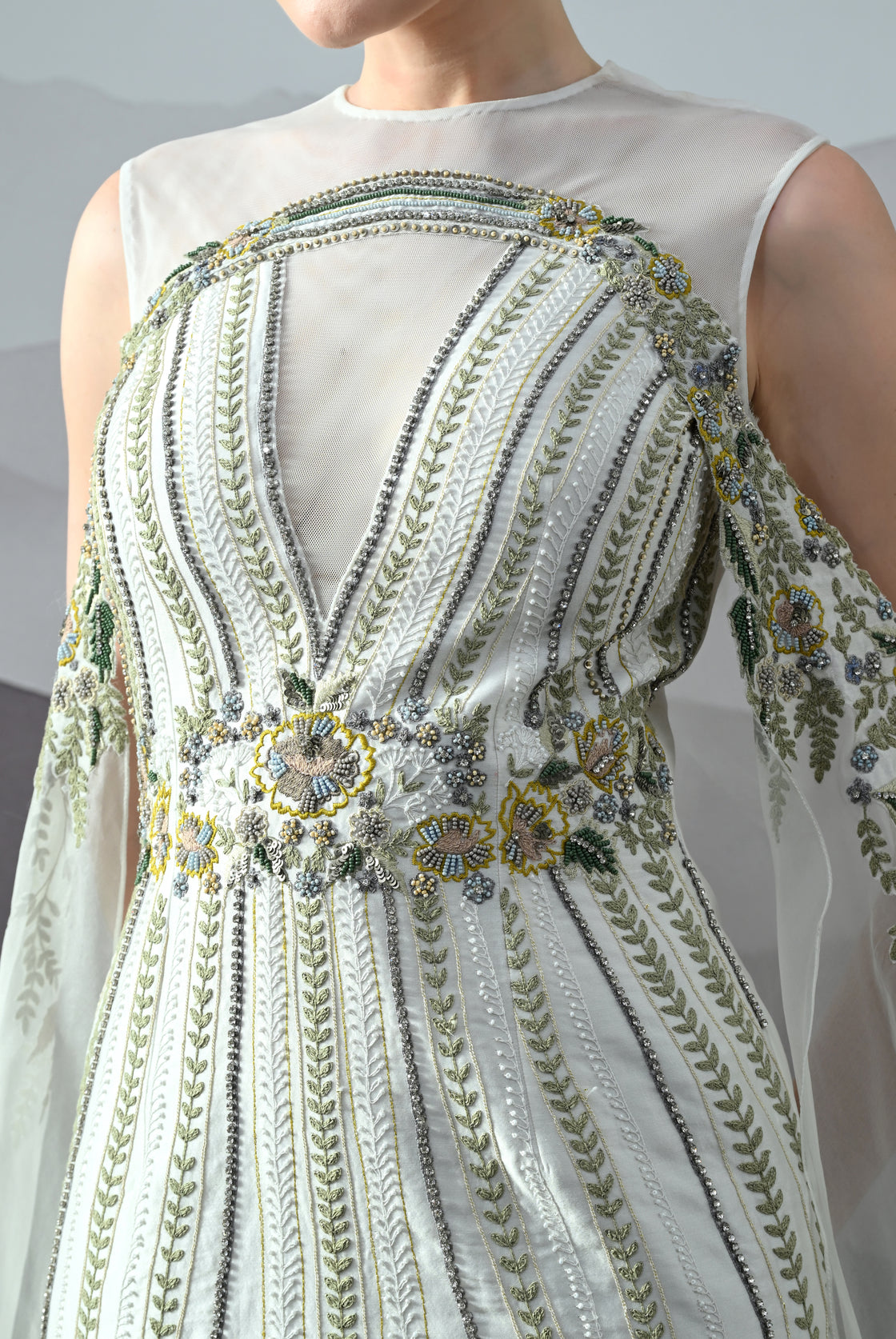 Ivory Gown with Handworked Geometric Florals