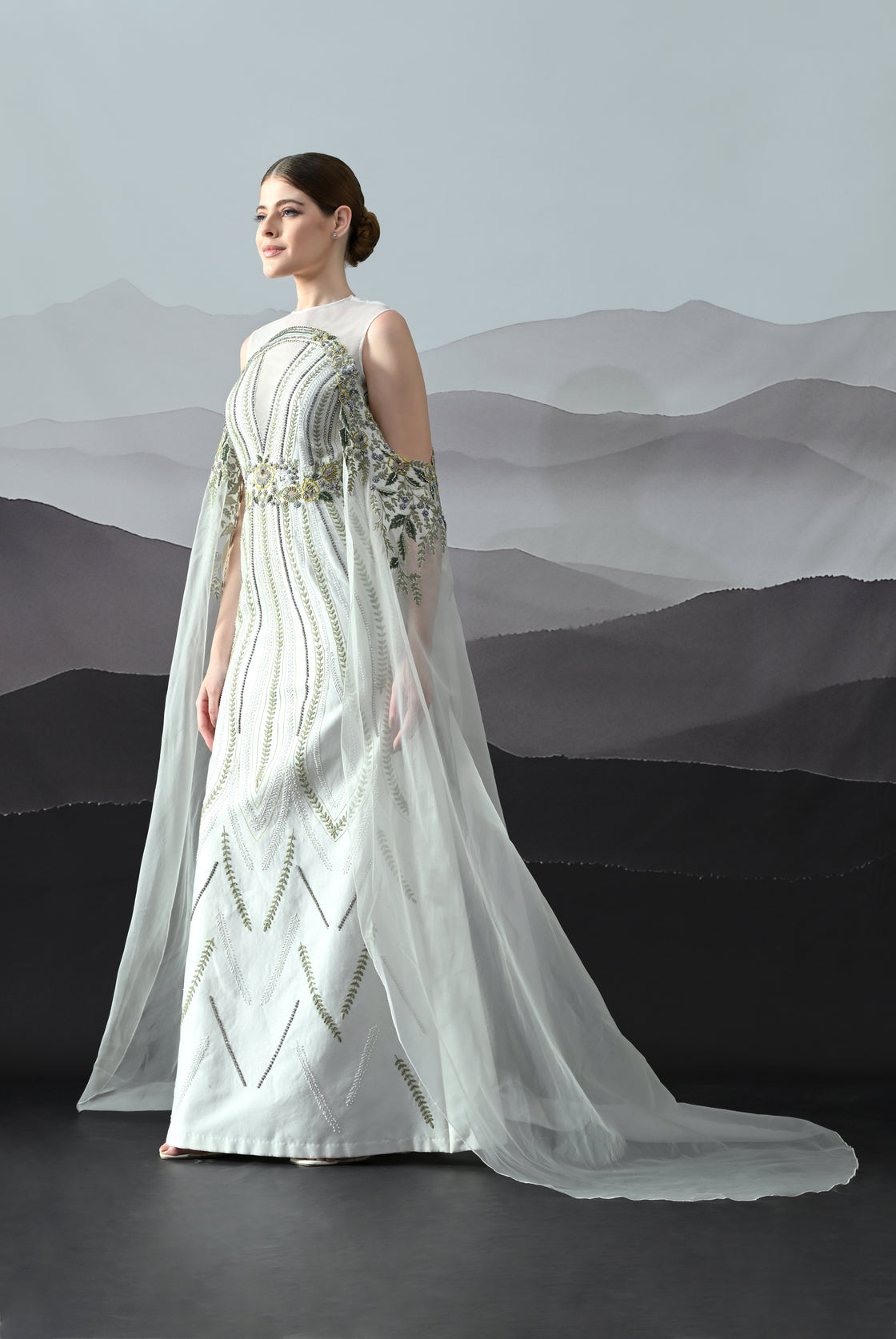 Ivory Gown with Handworked Geometric Florals