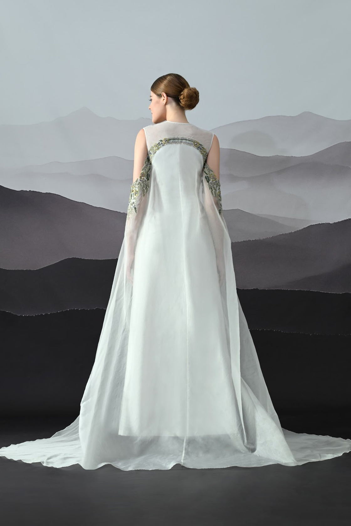 Ivory Gown With Handworked Geometric Florals