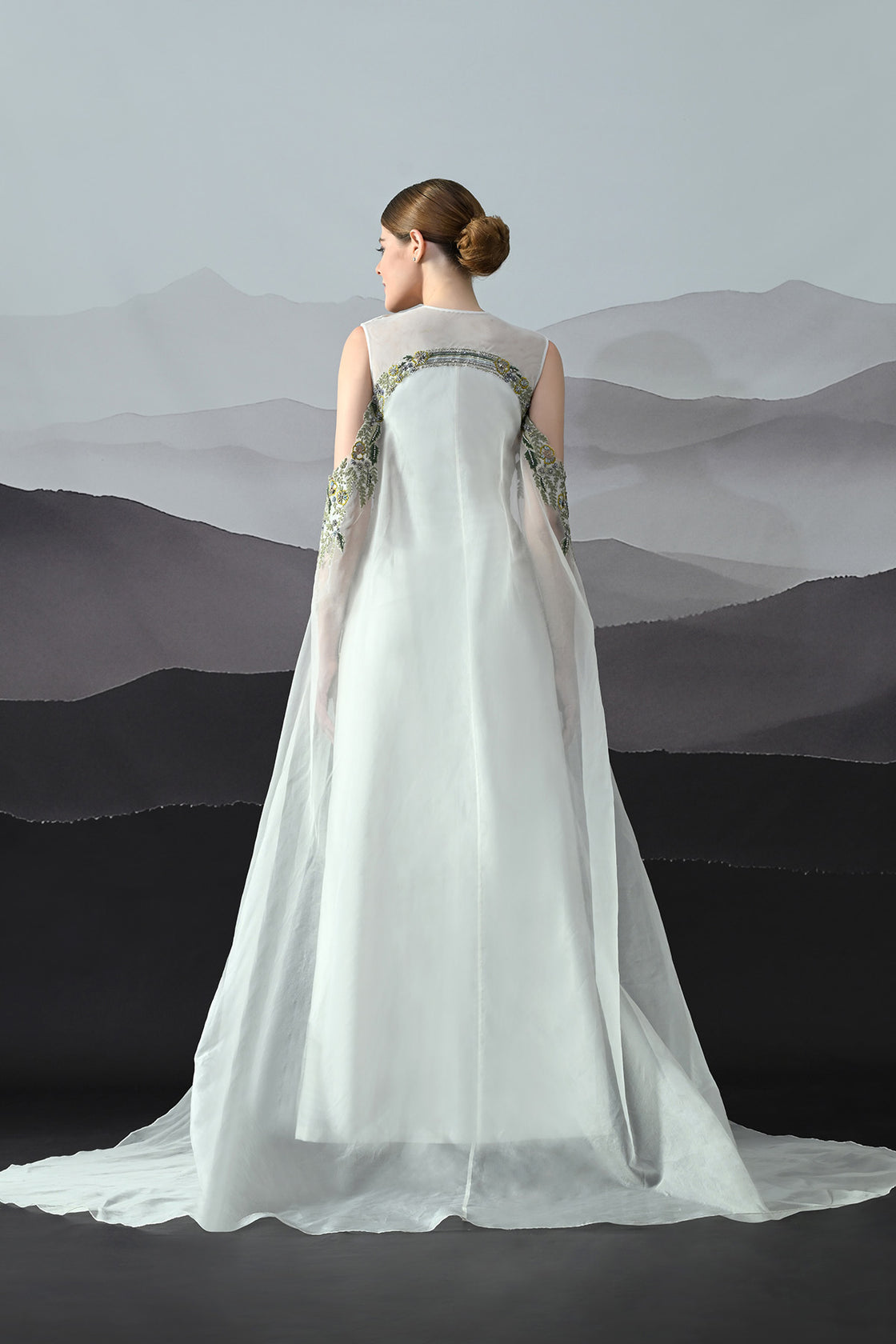 Ivory Gown With Handworked Geometric Florals