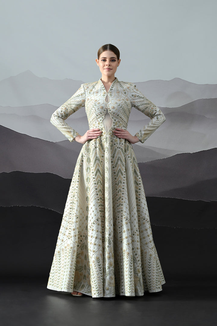 Ivory Silhouette Gown With Intricate Hand-Embroidered Motifs