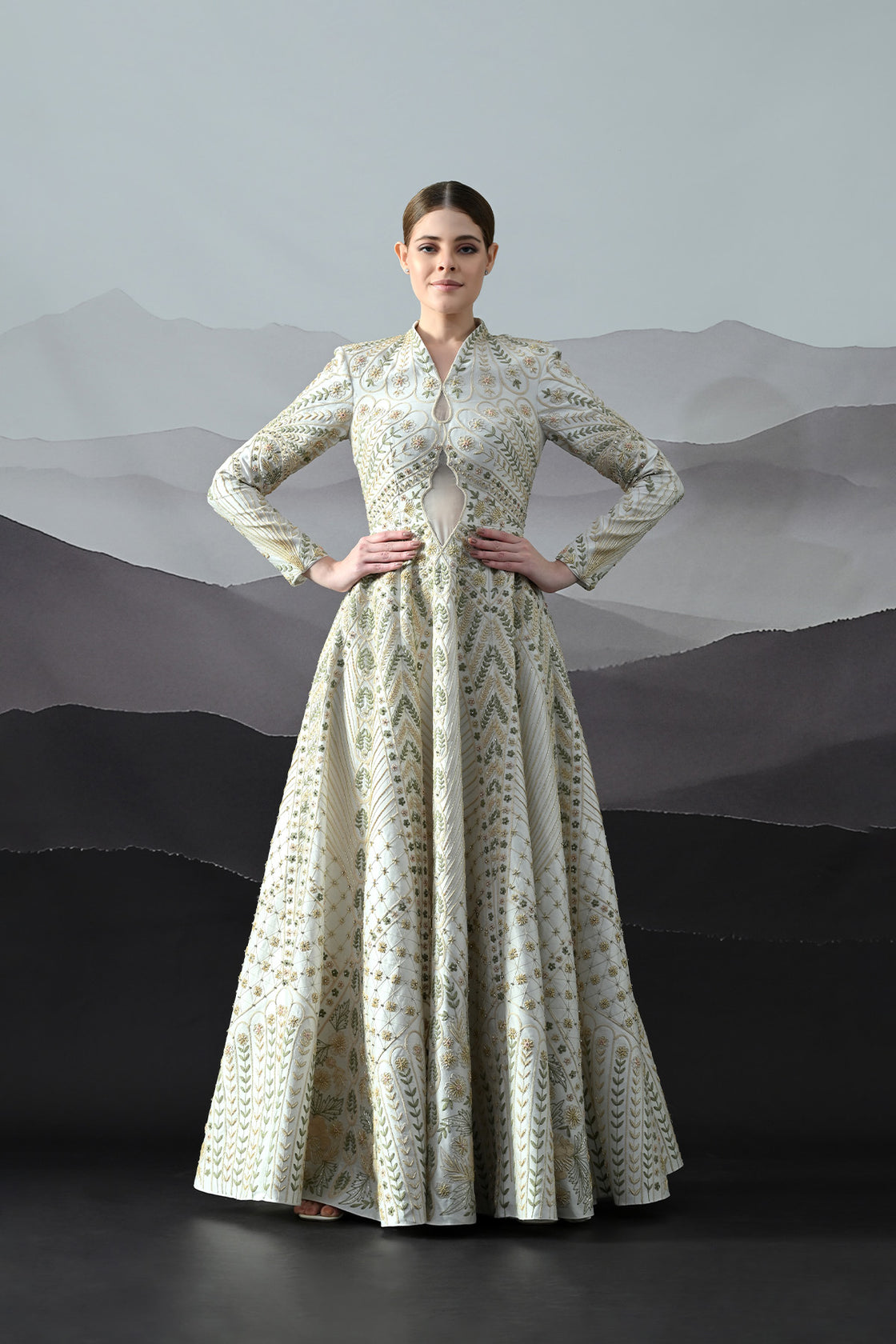 Ivory Silhouette Gown With Intricate Hand-Embroidered Motifs