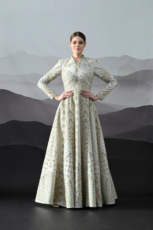 Ivory Silhouette Gown With Intricate Hand-Embroidered Motifs