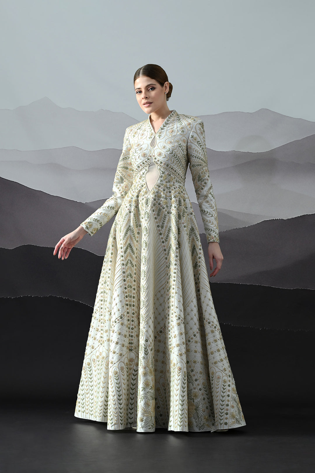 Ivory Silhouette Gown With Intricate Hand-Embroidered Motifs