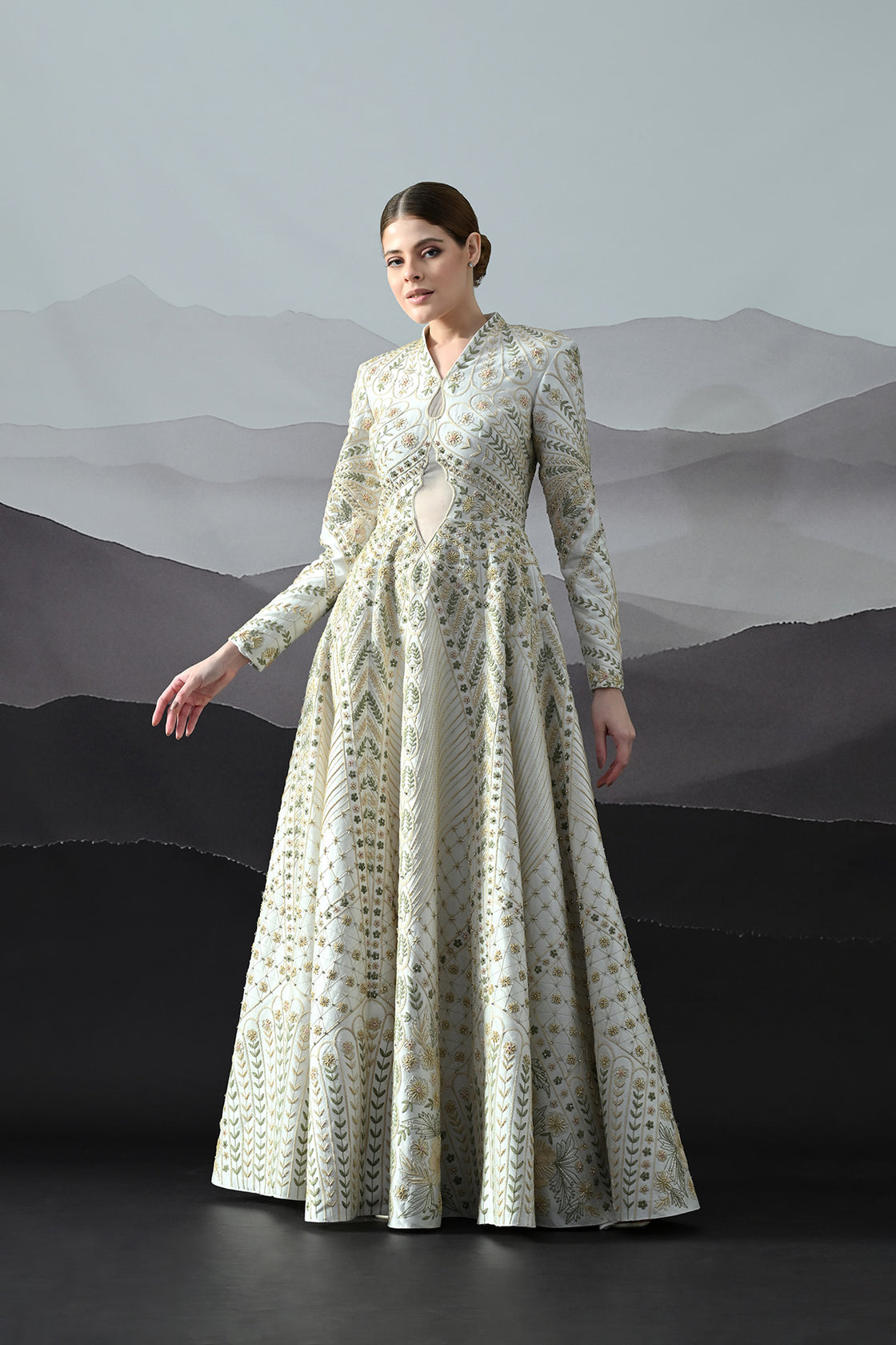 Ivory Silhouette Gown With Intricate Hand-Embroidered Motifs