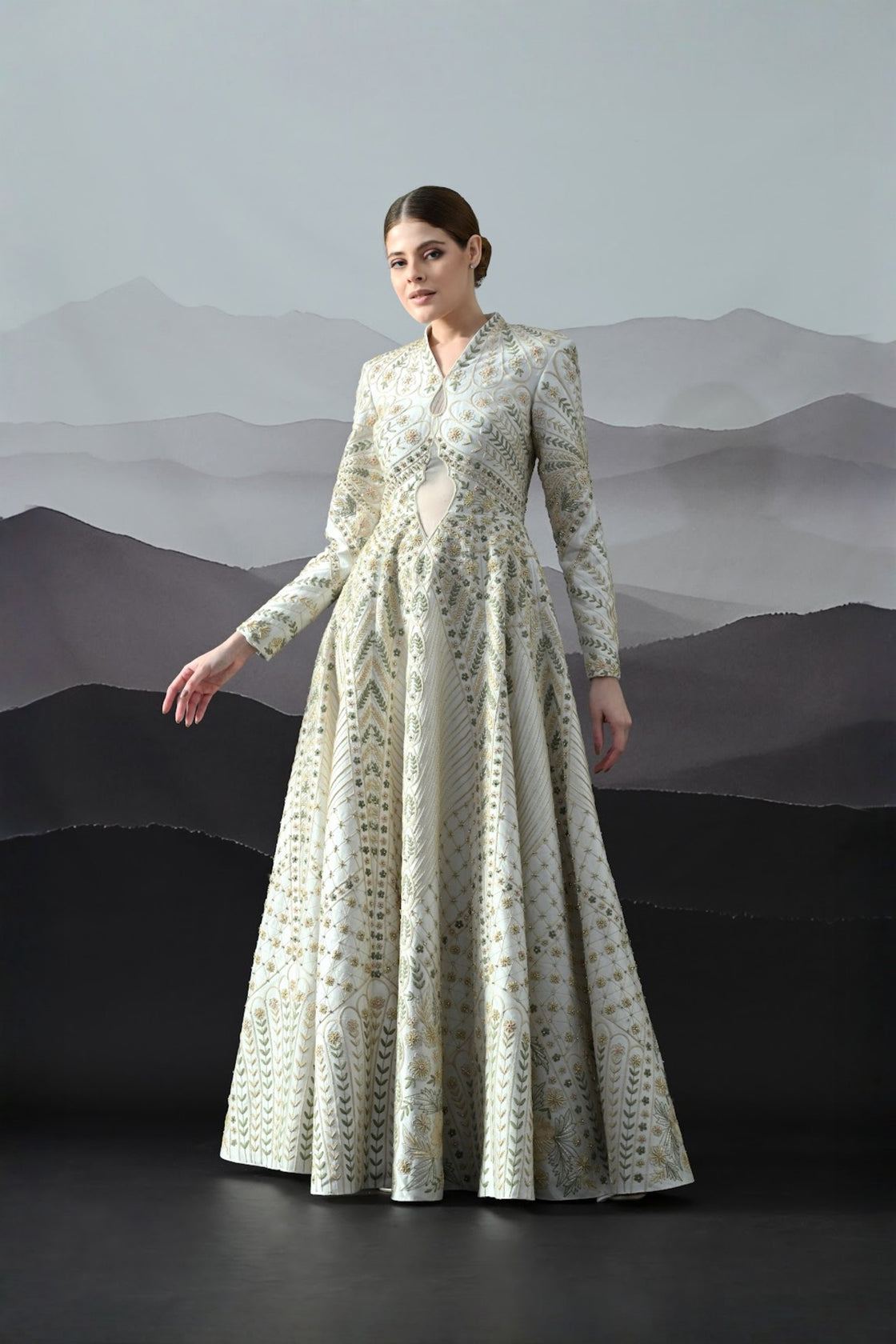 Ivory Silhouette Gown With Intricate Hand-Embroidered Motifs