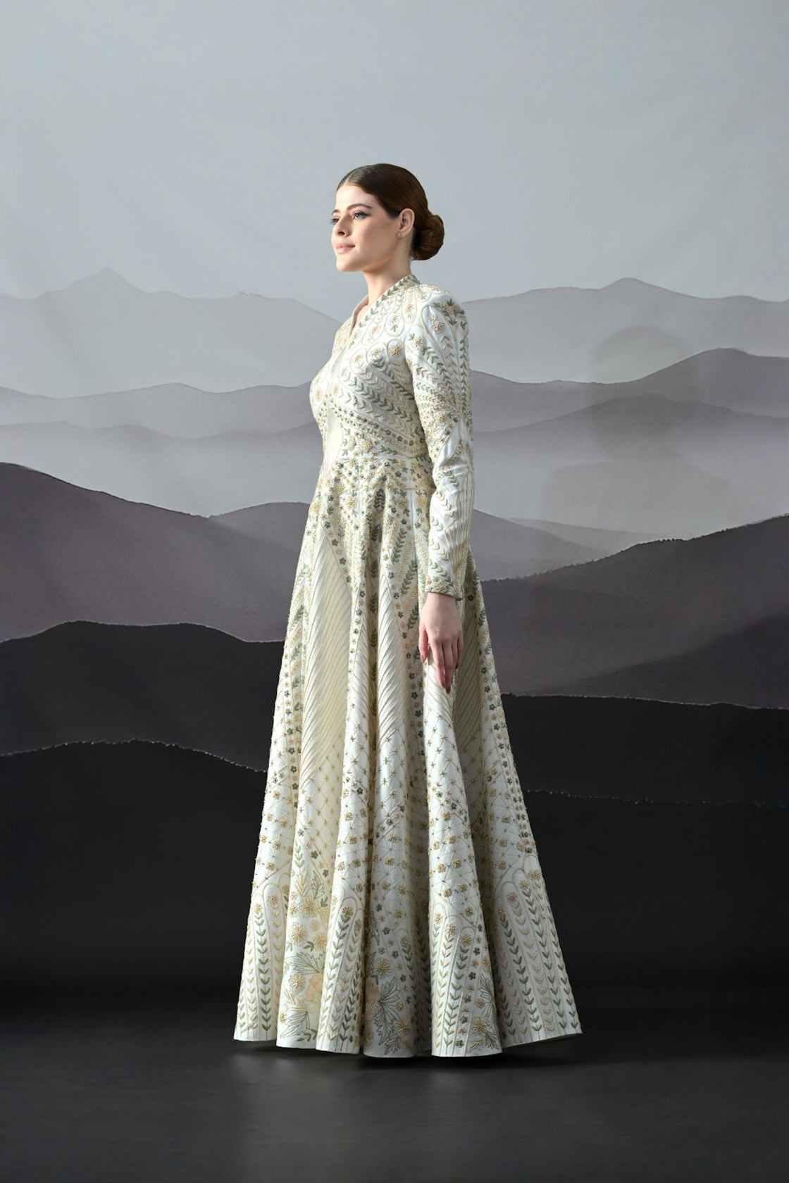 Ivory Silhouette Gown With Intricate Hand-Embroidered Motifs