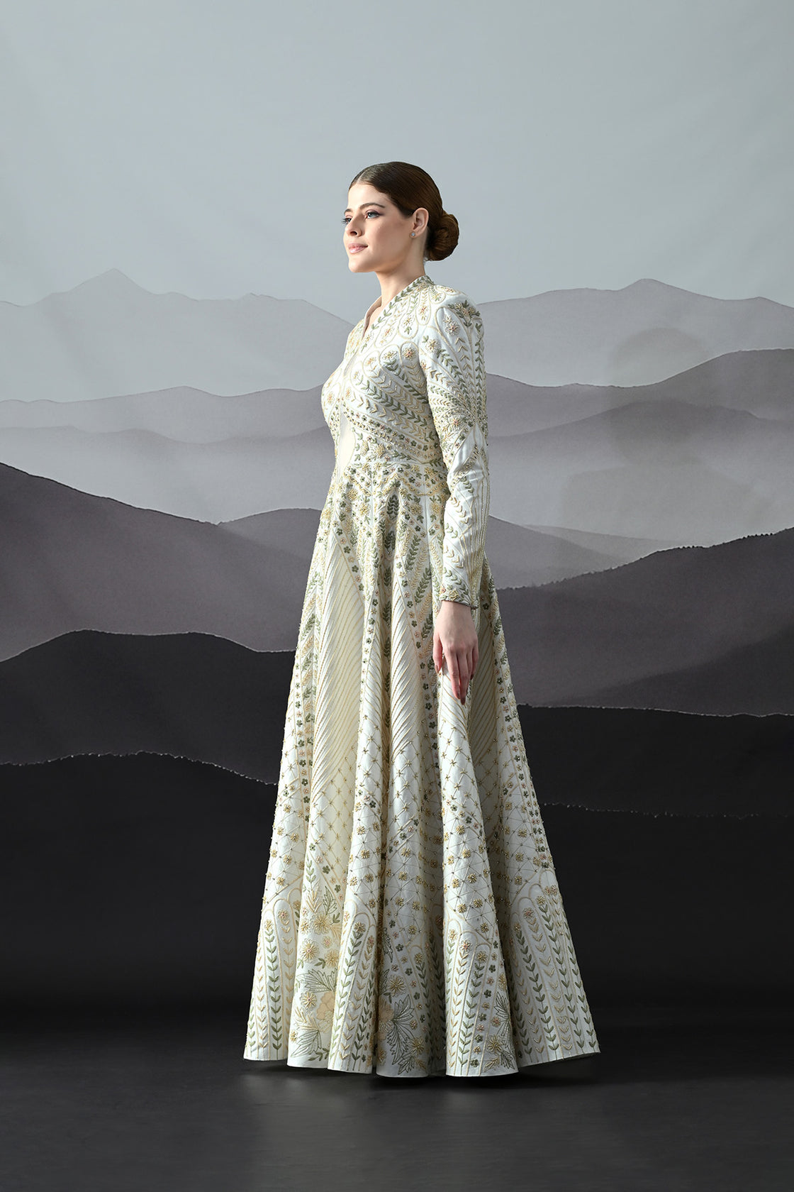 Ivory Silhouette Gown With Intricate Hand-Embroidered Motifs