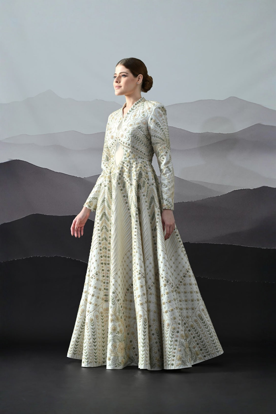 Ivory Silhouette Gown With Intricate Hand-Embroidered Motifs