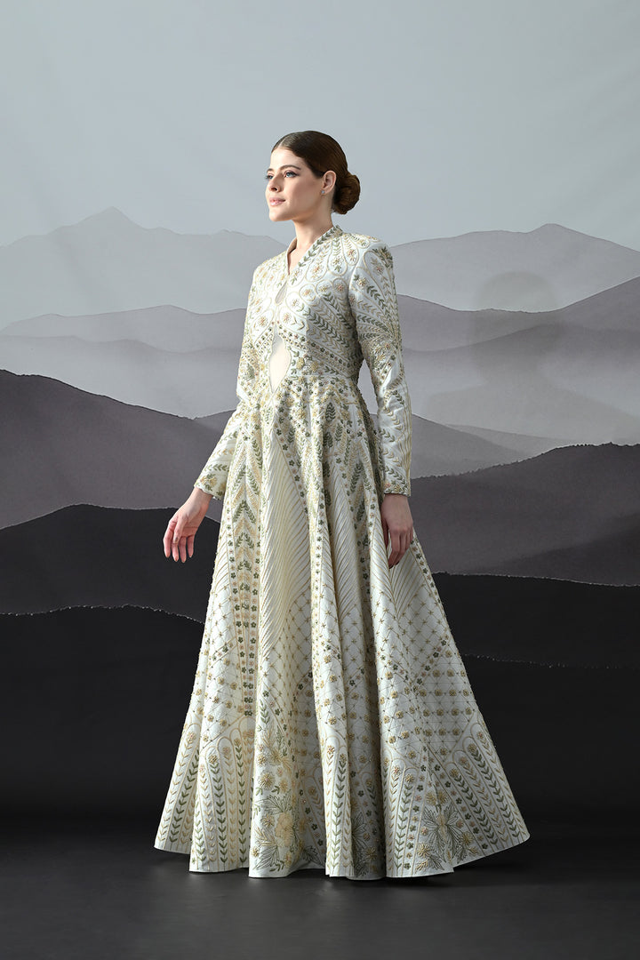 Ivory Silhouette Gown With Intricate Hand-Embroidered Motifs