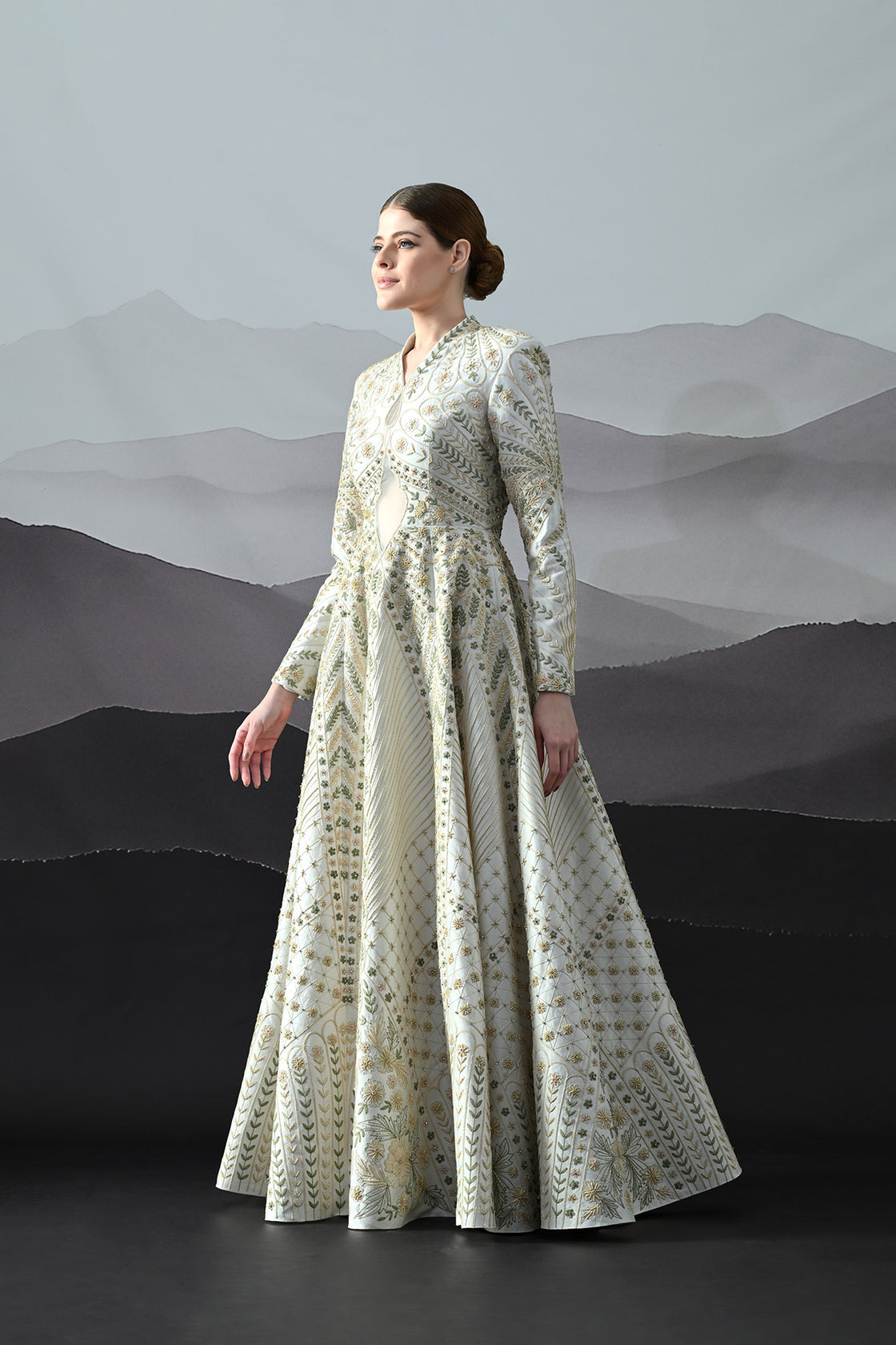 Ivory Silhouette Gown With Intricate Hand-Embroidered Motifs