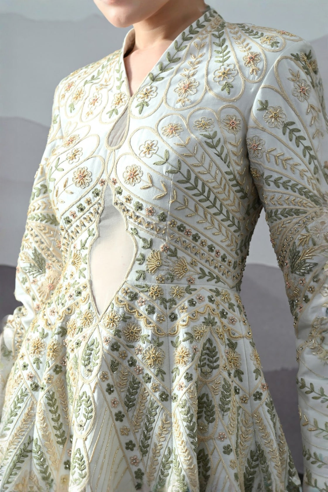 Ivory Silhouette Gown With Intricate Hand-Embroidered Motifs