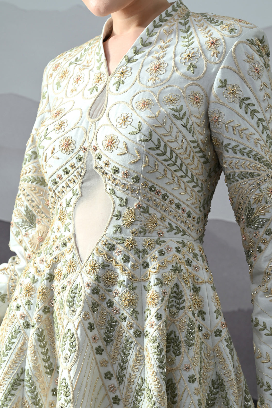 Ivory Silhouette Gown With Intricate Hand-Embroidered Motifs