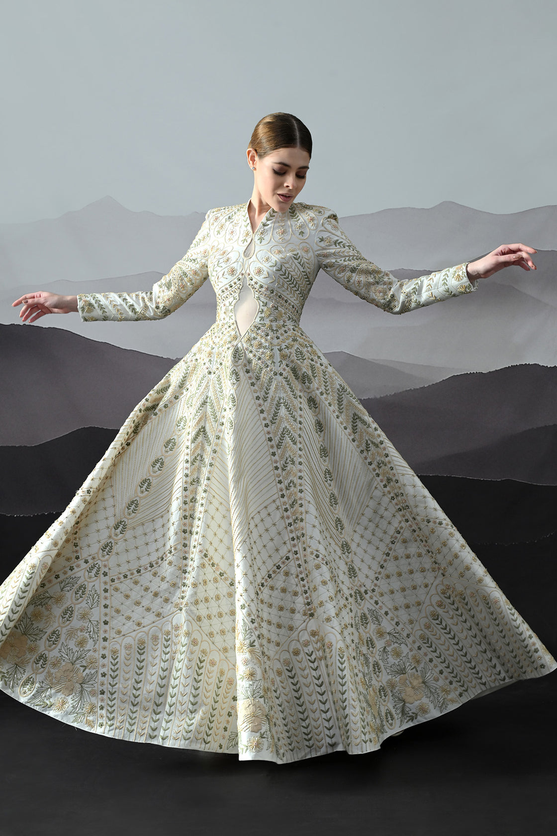 Ivory Silhouette Gown With Intricate Hand-Embroidered Motifs