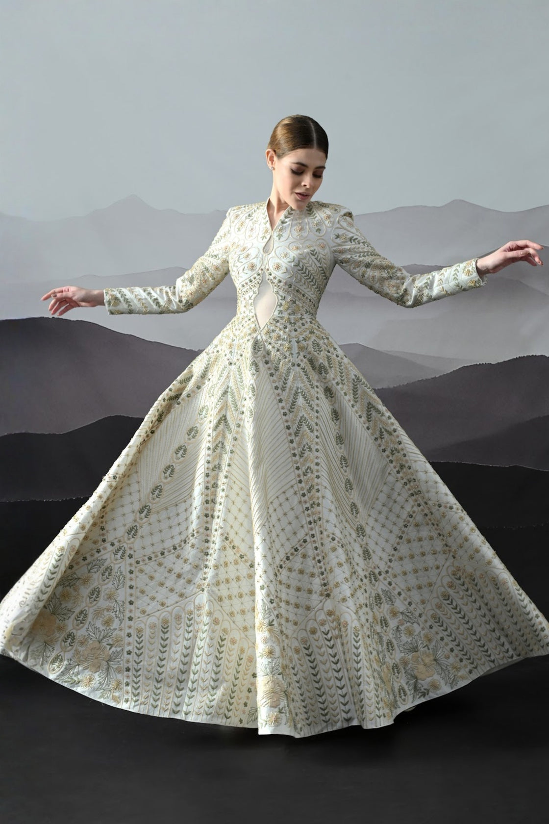 Ivory Silhouette Gown With Intricate Hand-Embroidered Motifs