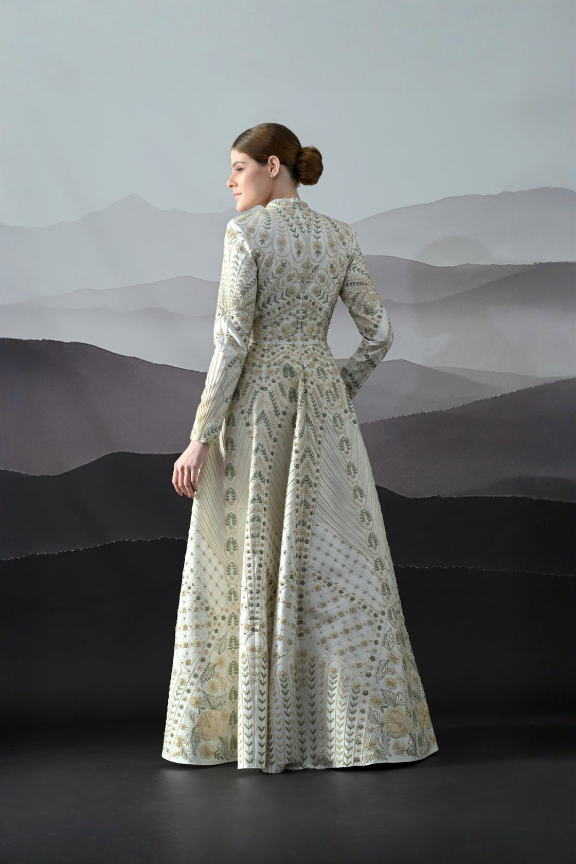Ivory Silhouette Gown With Intricate Hand-Embroidered Motifs