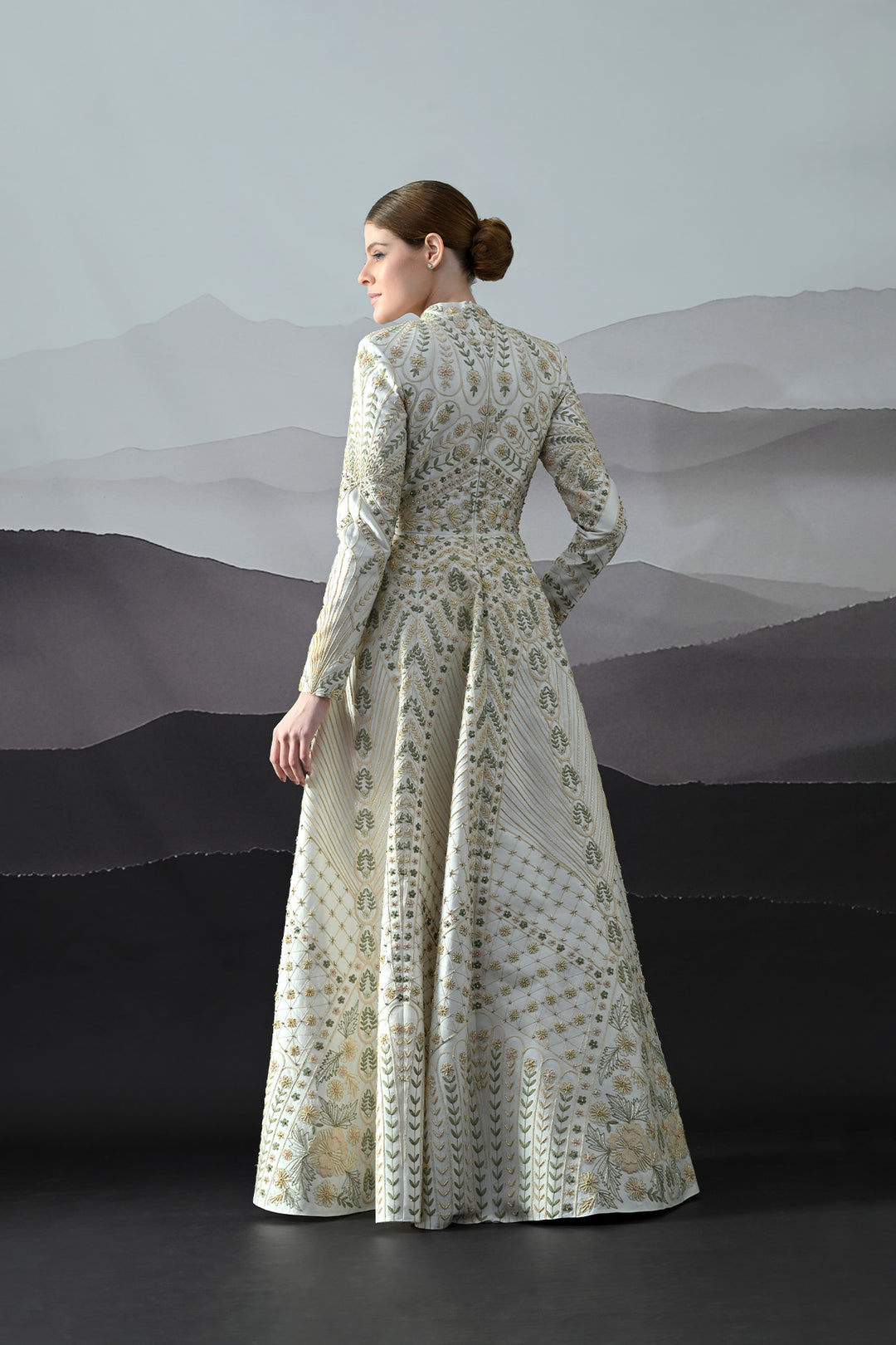 Ivory Silhouette Gown With Intricate Hand-Embroidered Motifs