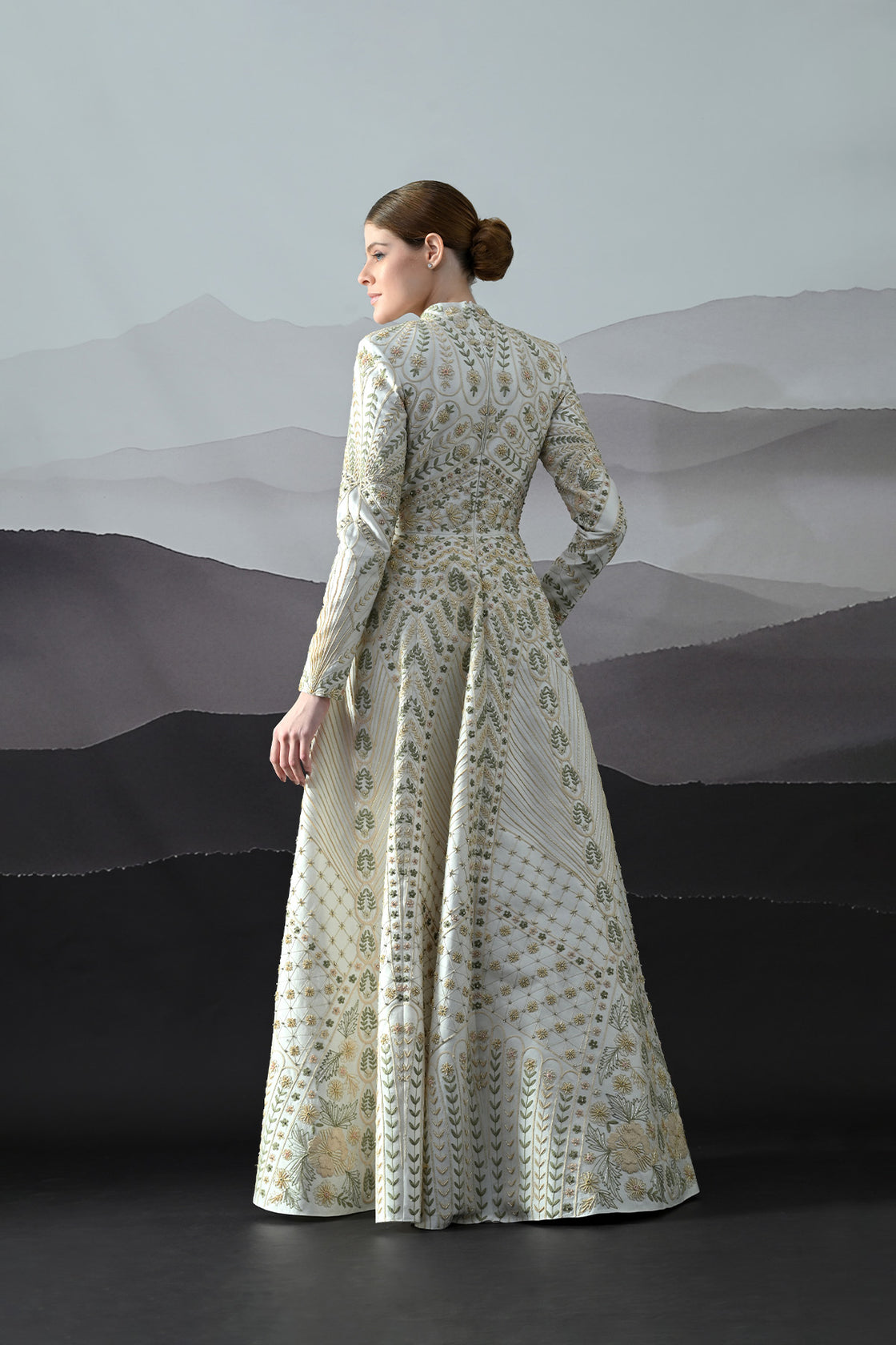 Ivory Silhouette Gown With Intricate Hand-Embroidered Motifs