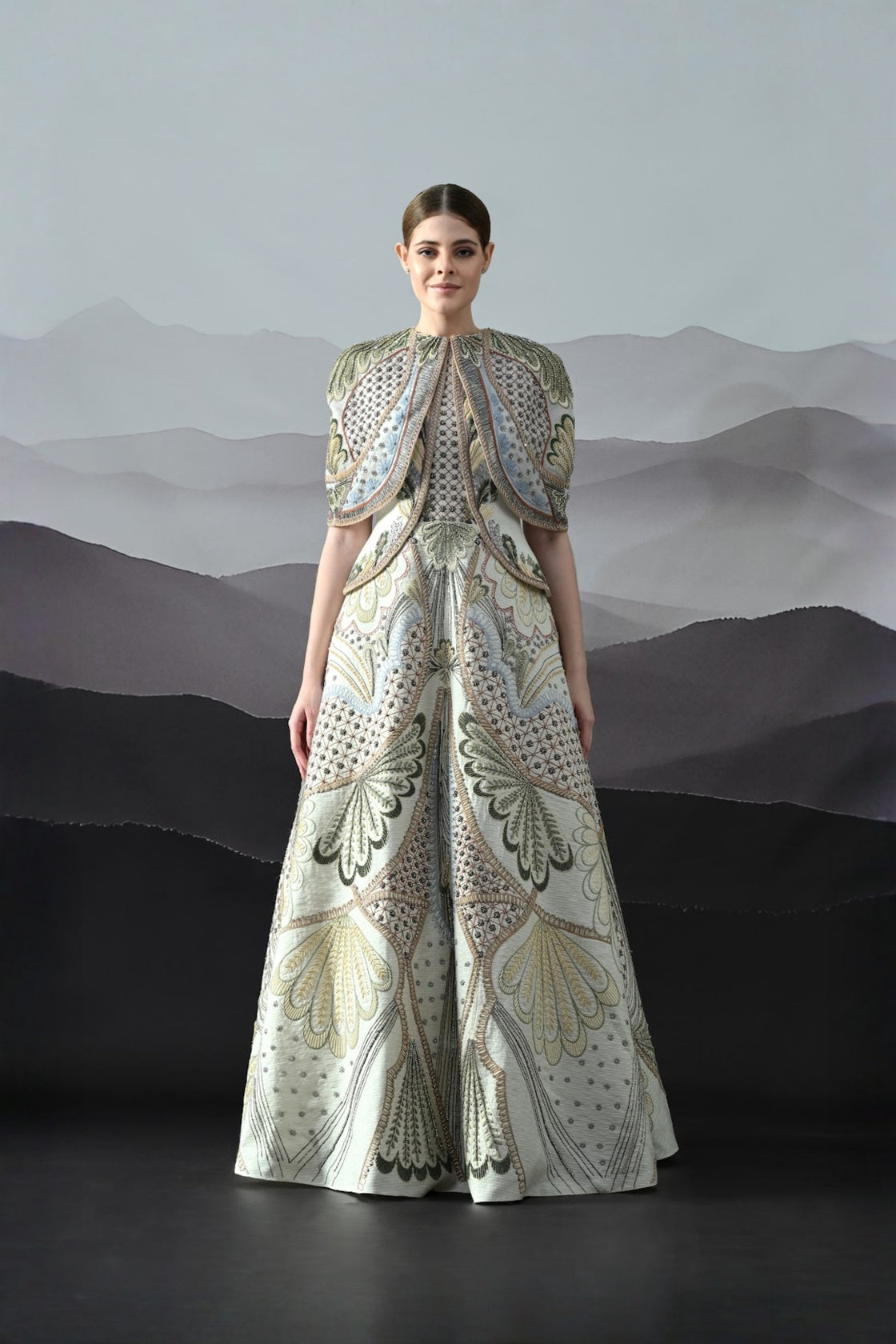 Ivory Silhouette With Artisanal Handwork And Layered Construction