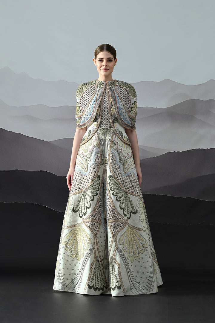 Ivory Silhouette With Artisanal Handwork And Layered Construction