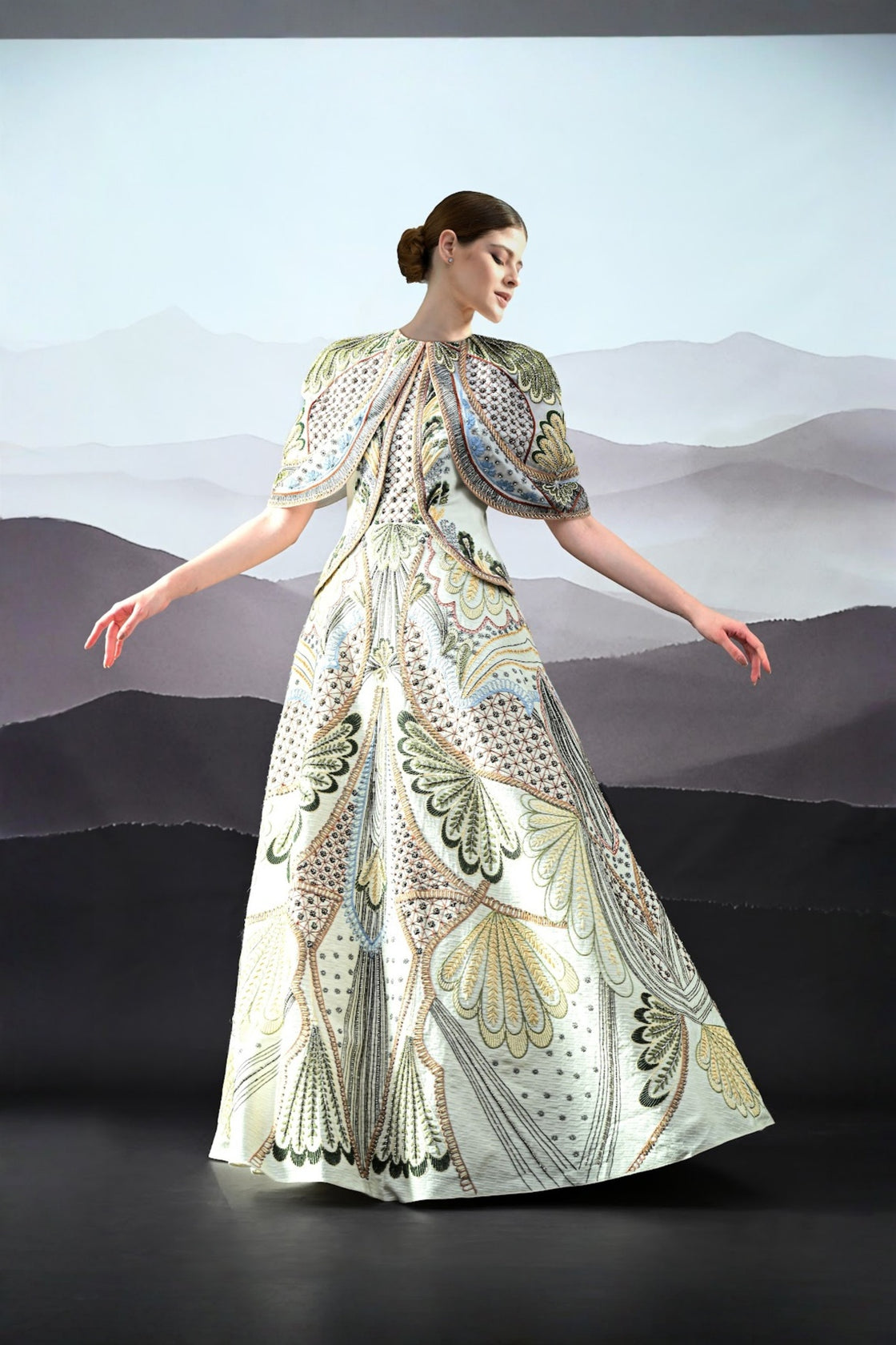 Ivory Silhouette With Artisanal Handwork And Layered Construction