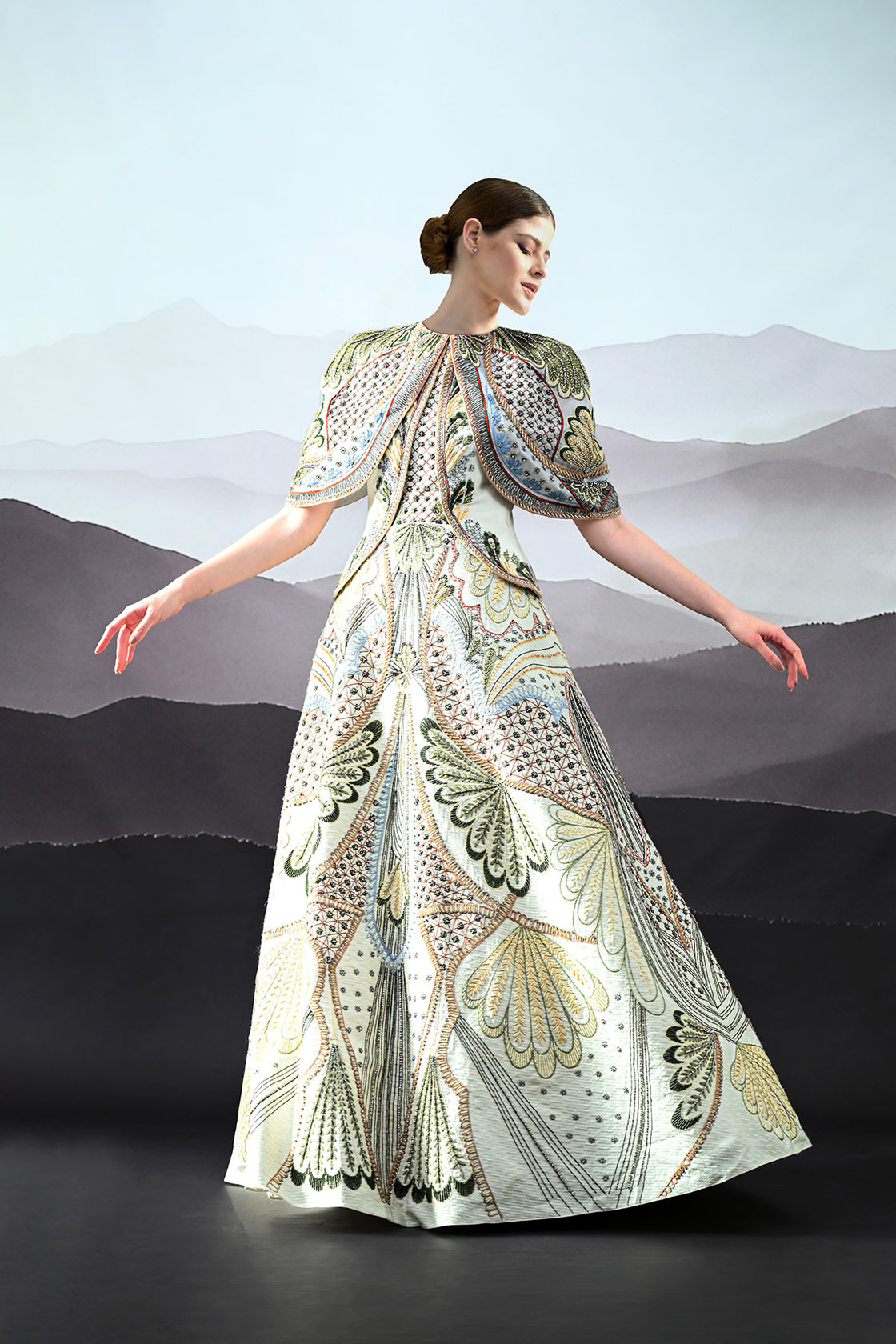 Ivory Silhouette With Artisanal Handwork And Layered Construction