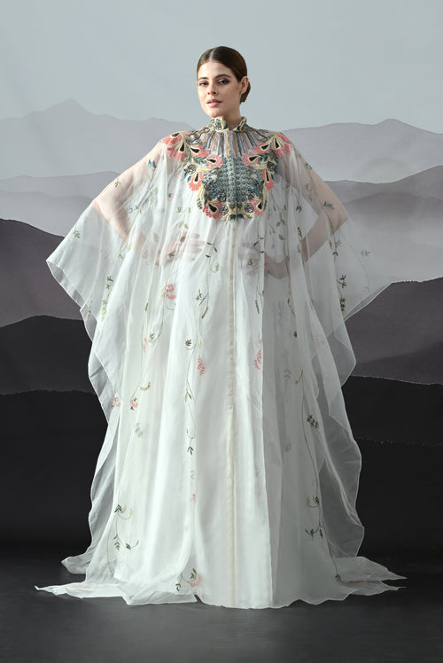 Ivory Kaftan with Detailed Neckwork