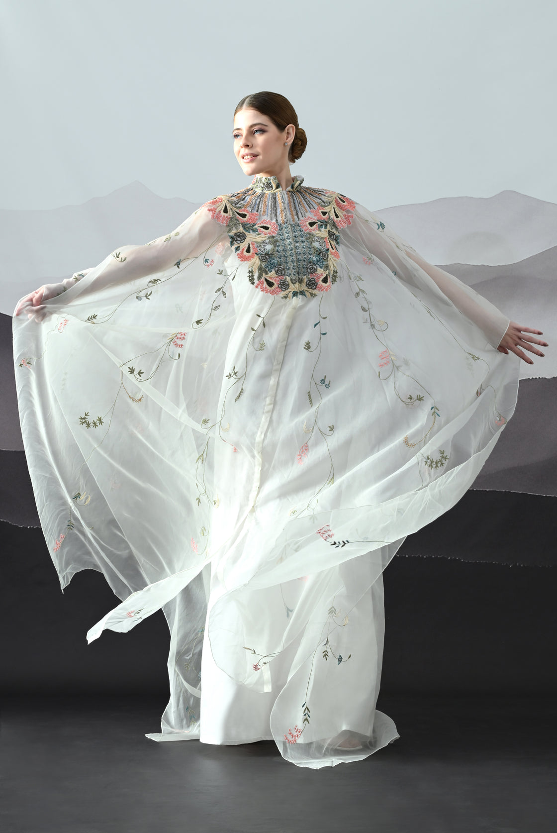 Ivory Kaftan with Detailed Neckwork