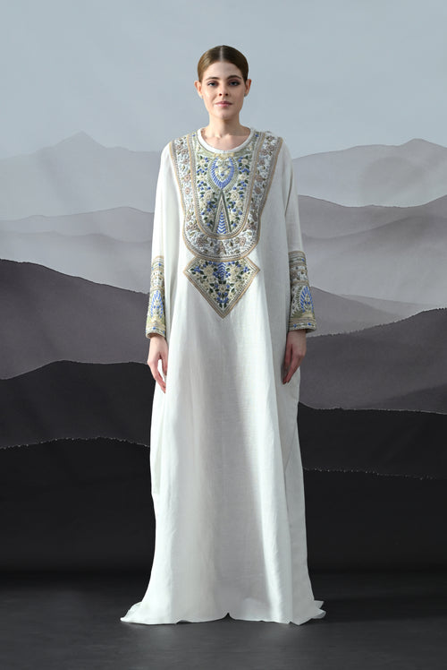 Ivory Kaftan with Handworked Motifs