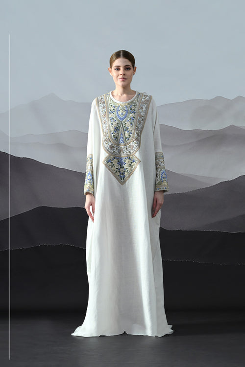 Ivory Kaftan With Handworked Motifs