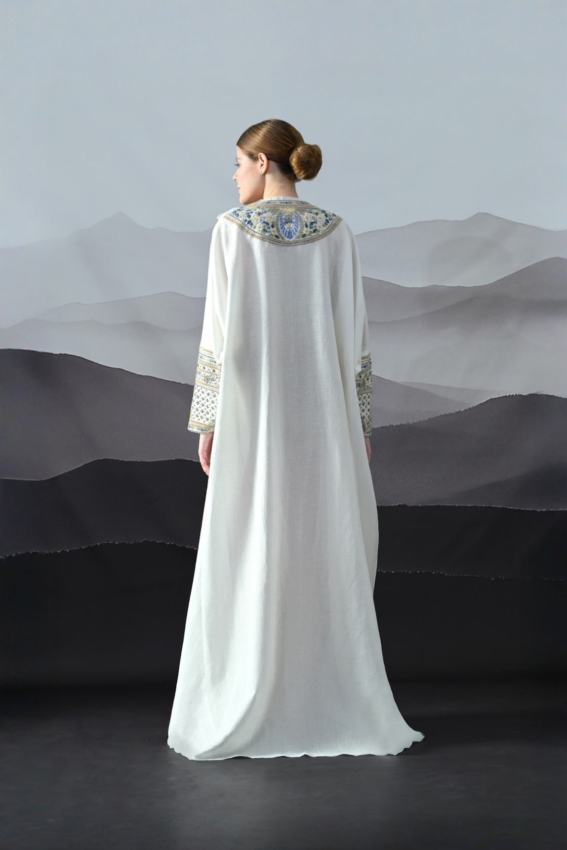 Ivory Kaftan With Handworked Motifs