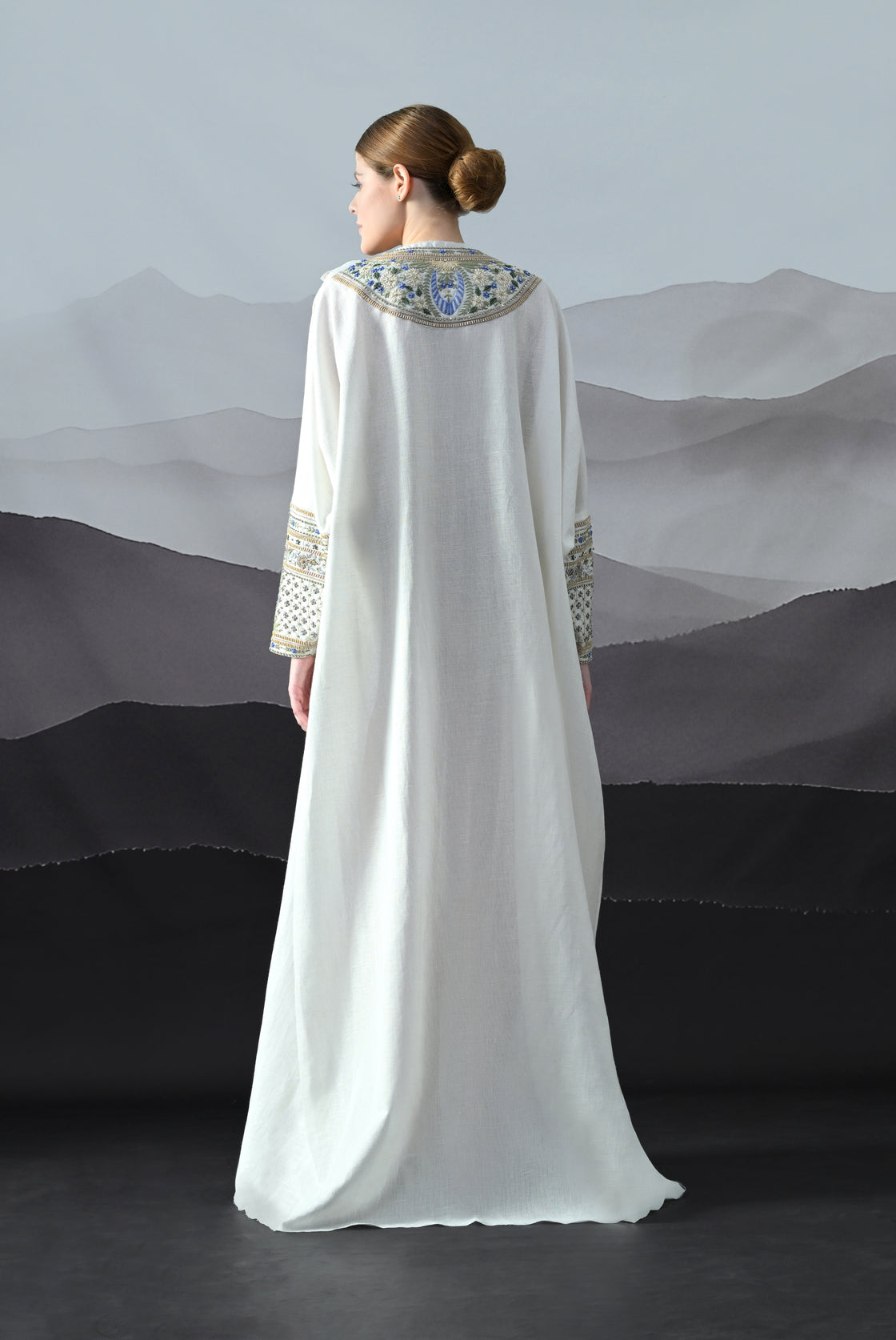 Ivory Kaftan with Handworked Motifs