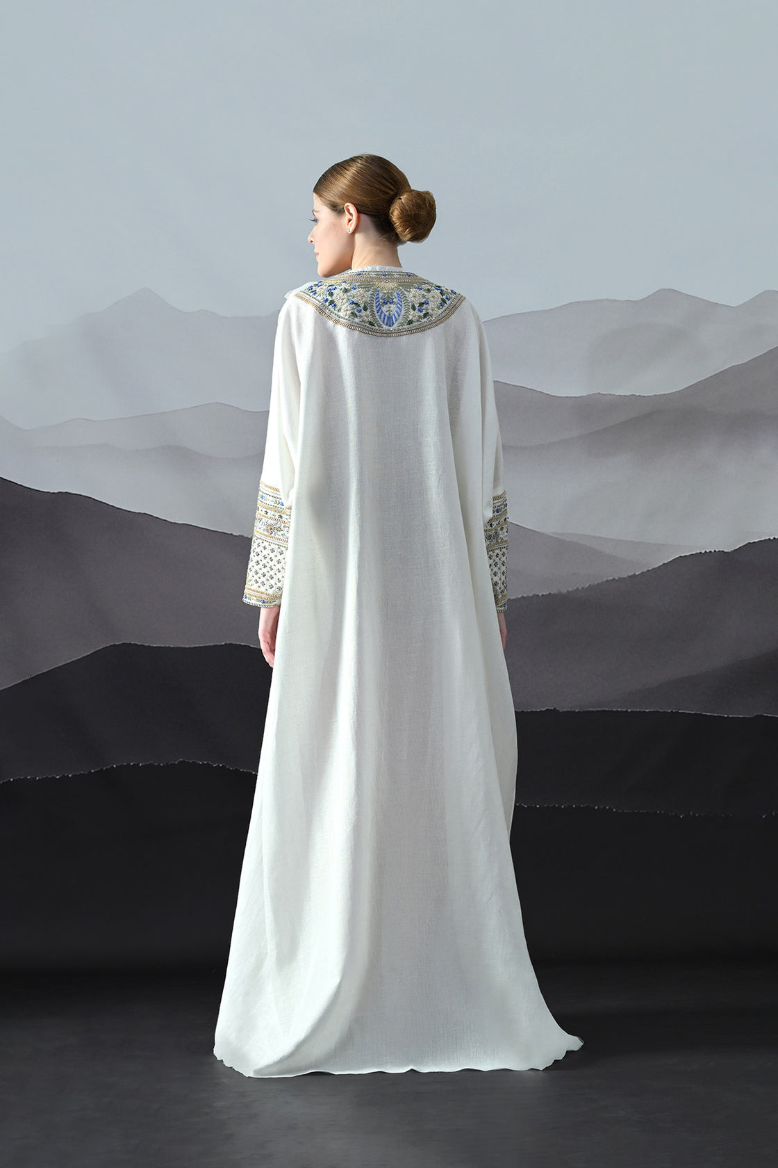Ivory Kaftan With Handworked Motifs