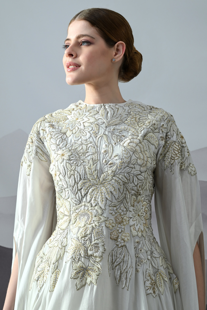 Pearl Ivory Embroidered Cape Gown